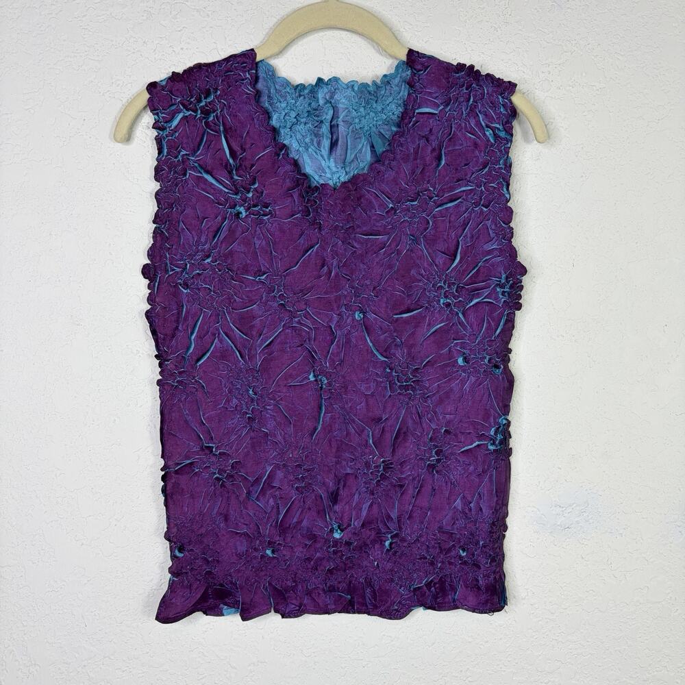 Unbranded Crinkle Style Blouse Size One?(Read) Blue And Purple, retro, casual